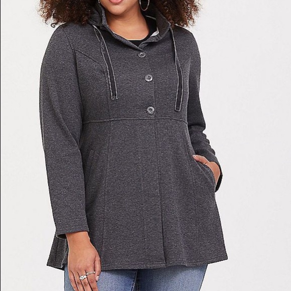 Adorable high-waisted, hooded sweatshirt coat